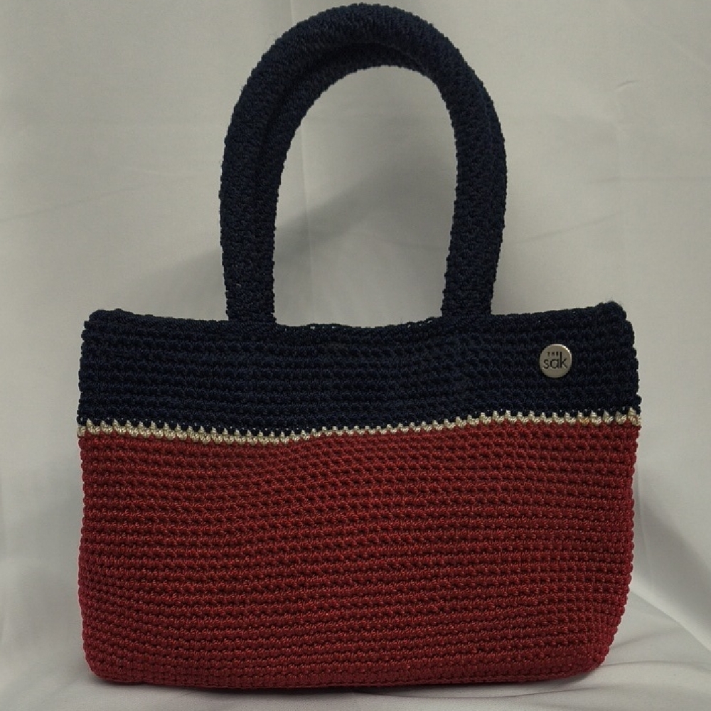 Two-Tone Red and Black Crochet Tote Bag